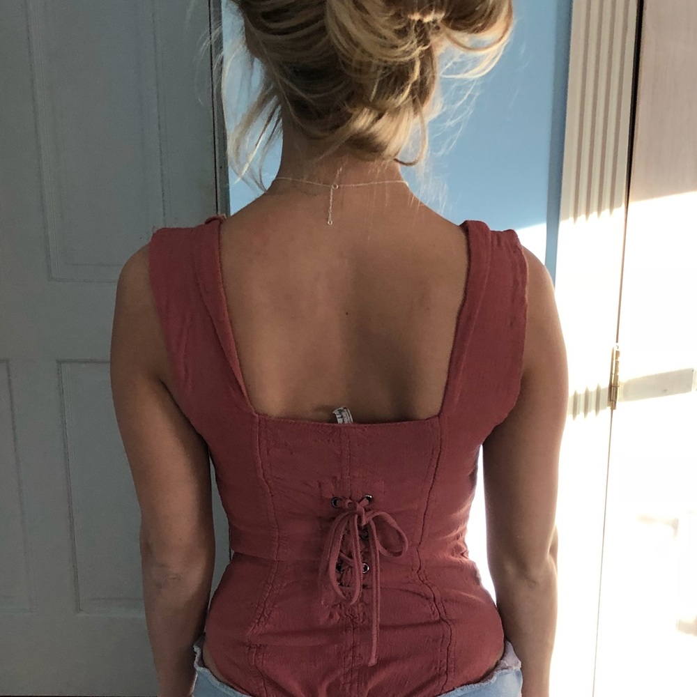Free People Rust Red Lace-Up Back Tank